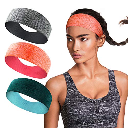 Product Cover 3 Pack Workout Headbands for Women - Sweat Wicking Hair Bands for Sports Fitness Yoga Running Elastic Non Slip