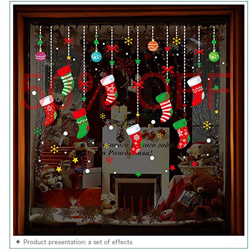 Product Cover ONDY Christmas Garter Window Glass Decoration Stickers 2019 Holiday Merry Christmas Removable Dress Up DIY Wall Stickers Decals for Living Room Bedroom Shop Window