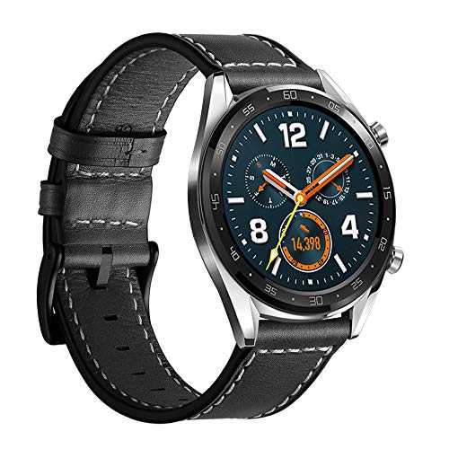 Product Cover LeafBoat Compatible with Huawei Watch GT Sport/Classic Leather Band,Replacement Buckle Strap Wristband Compatible Huawei Watch GT Classic/Sport/TicWatch E2/S2 / Smartwatch(Black)