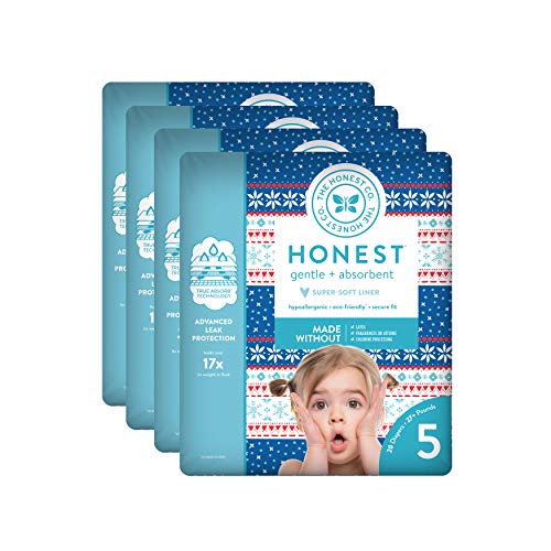 Product Cover The Honest Company Baby Diapers with True Absorb Technology, Cozy Sweater, Size 5, 80 Count