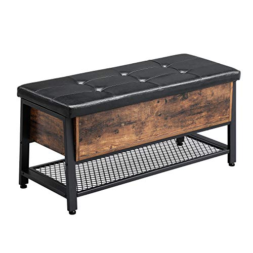 Product Cover VASAGLE Industrial Storage Bench, Shoe Bench with Padded Seat and Metal Shelf, Multifunctional Seat Chest, Hallway Living Room, Sturdy Metal Frame ULSB47BX