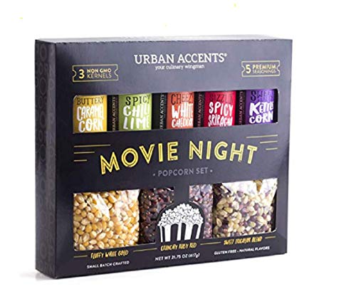 Product Cover Urban Accents MOVIE NIGHT Popcorn Kernels and Popcorn Seasoning Variety Pack (set of 8) - 3 Non-GMO Popcorn Kernal Packs and 5 Gourmet Popcorn Snack Seasoning- Perfect Gift for any Occasion