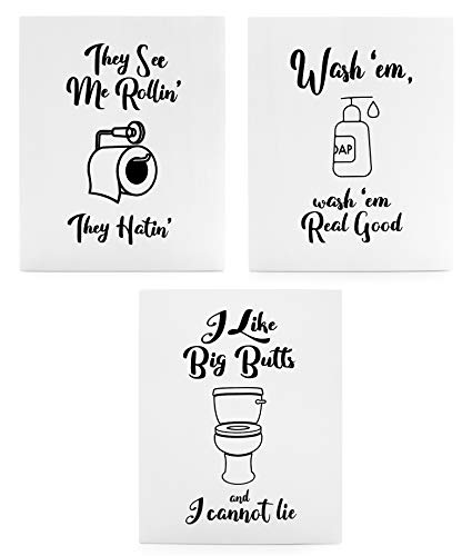 Product Cover Wooden Funny Bathroom Signs (Set of 3); Cute Humorous Wall Art Each 10 x 8 Inches