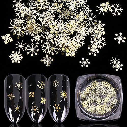 Product Cover 90pcs/Set 3D Snowflakes Gold Metal Slices Nail Art Sequins Christmas Decorations Nail Polish Thin Sticker Designs Manicure (Gold)