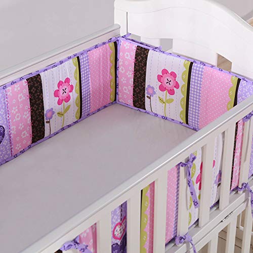 Product Cover Wowelife Baby Crib Bumpers Purple Breathable Nursery Bumper Pads 4 Piece Flowers and Hearts for Baby Boys and Girls(Purple Elephant)