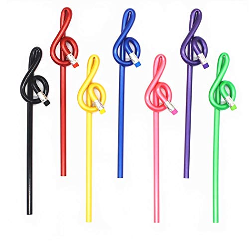 Product Cover TANG SONG 21PCS Music Treble Clef Bent Pencil Unique G Clef Pencil Wood-Cased Pencils With Eraser for Kids Children School Fun Music Equipment (7 Color)