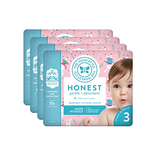 Product Cover The Honest Company Baby Diapers with True Absorb Technology, Snow Bunnies, Size 3, 108 Count