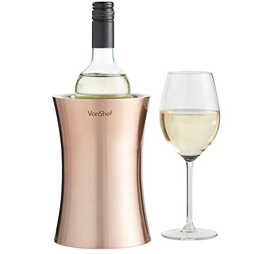 Product Cover VonShef Copper Wine Bottle Cooler Chiller, Stainless Steel, Double Walled Insulated, Stemless Holder with Gift Box