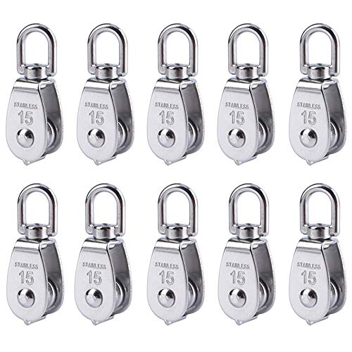 Product Cover Rocaris 10 Pcs Stainless Steel Wire Rope Crane Pulley Block M15 Lifting Crane Swivel Hook Single Pulley Block Hanging Wire Towing Wheel