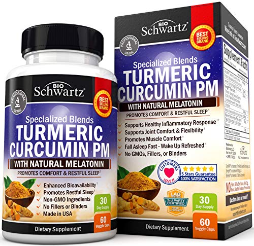 Product Cover Turmeric Curcumin Sleep Aid with Melatonin - Natural Sleeping Pills with Valerian Root & L Theanine for Insomnia - Promotes Relaxation & Restful Sleep - Formulated for Joint Relief with Bioperine