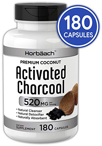 Product Cover Horbaach Activated Charcoal 180 Capsules | from Coconut Shells | Non-GMO and Gluten Free Pills | Helps Bloating and Digestion