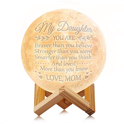 Product Cover Engraved Moon Lamp Night Light - Brave & Smart Moon Light with Touch Control Brightness - from Mom/Dad to Daughter (ML - from Mom)
