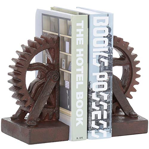 Product Cover MyGift Realistic Industrial Gear-Shaped Bronze-Tone Bookends, 1 Pair