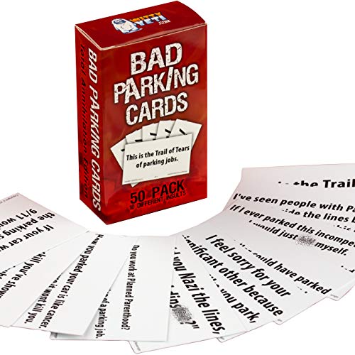 Product Cover Witty Yeti Hilarious Bad Parking Cards Total Annihilation Edition 50 Pk 5 x 10 Sayings Perfect for Shaming Drivers. Funny Road Rage Revenge, Gag Gift, Prank Insult Set and White Elephant Novelty