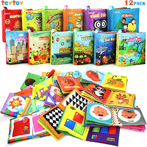 Product Cover My First Soft Book,TEYTOY Nontoxic Fabric Baby Cloth Activity Crinkle Soft Books for Infants Boys and Girls Early Educational Toys Baby Shower Gift (Pack of 12)