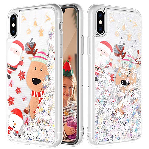 Product Cover Caka iPhone X Case, iPhone Xs Glitter Case Liquid Series Girls Luxury Fashion Bling Flowing Liquid Floating Sparkle Glitter Cute Soft TPU Christmas Case for iPhone X XS (Moose)
