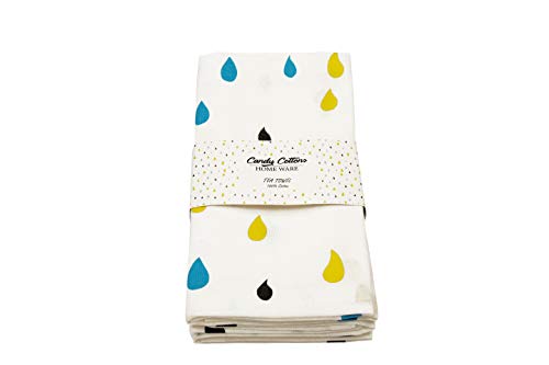 Product Cover Candy Cottons Kitchen Dish Towels, 100% Cotton Extra Large Tea Towels, Rain Drop Printed, Pack of 3 Kitchen Towels of Size 18 X 28 Inches, for Everyday Kitchen Cooking