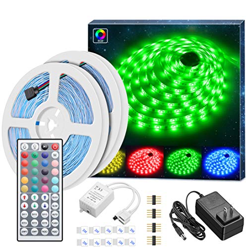 Product Cover Led Strip Lights Kit, MINGER 32.8Ft RGB Light Strip with Remote, Controller Box and Support Clips Ideal for Room, Bedroom, Home, Kitchen Cabinet, Party Decoration 12V/3A Power Supply, Non-Waterproof