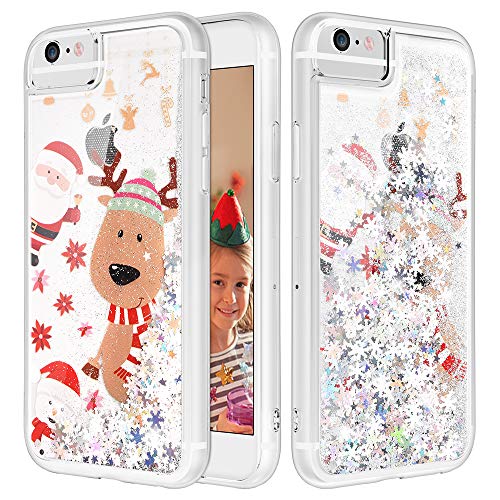 Product Cover Caka iPhone 6 6S 7 8 Case, iPhone 6S Glitter Case Bling Christmas Shinning Flowing Floating Luxury Fashion Silver Snowflake Glitter Sparkle Soft TPU Liquid Case for iPhone 6 6S 7 8 (4.7 inch) (Moose)