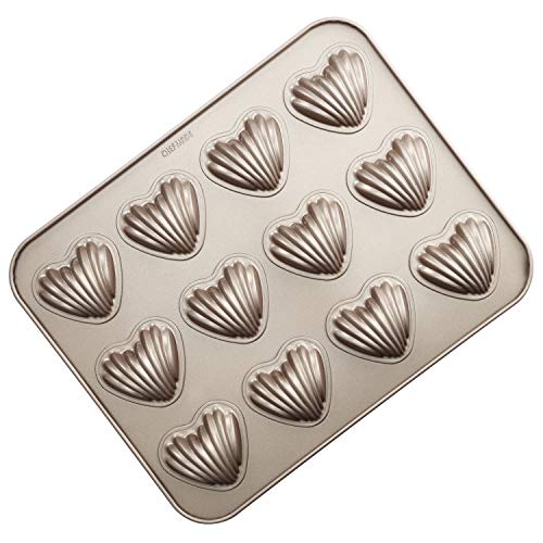 Product Cover CHEFMADE Madeleine Mold Cake Pan, 12-Cavity Non-Stick Heart-shaped Scallop Madeline Bakeware, FDA Approved for Oven Baking (Champagne Gold)