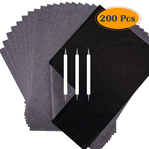 Product Cover Selizo 200 Sheets Tracing Paper and Carbon Paper Black Graphite Transfer Paper with Tracing Stylus for Wood Burning Transfer, Wood Carving and Tracing