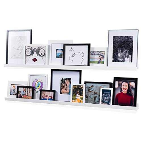 Product Cover Wallniture Denver Modern Wall Mount Floating Shelves - Long Narrow Picture Ledge - 56 Inch Long White Set of 2 - Mounting Hardware Included