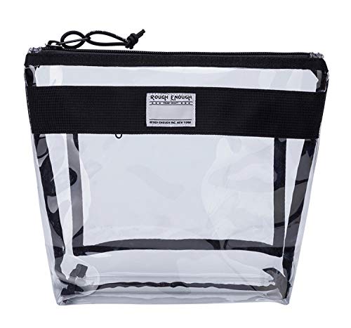 Product Cover Rough Enough Carry on Bag Clear TSA Approved Toiletry Bag Makeup Organizer Pouch Travel Accessories Storage Case Holder In Transparent with Zipper inside for Men Women School Sport Boy Girl Teen