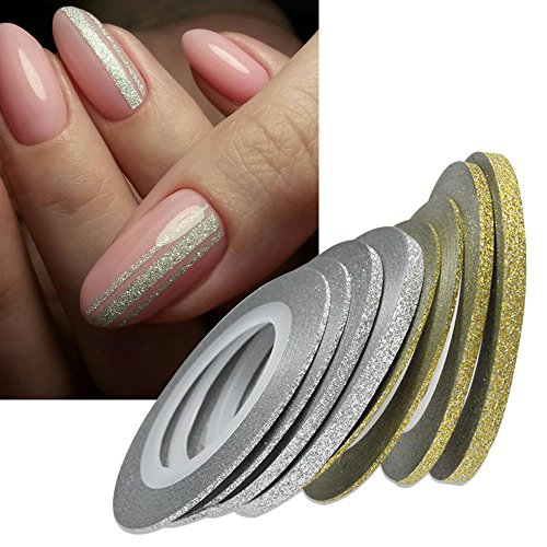 Product Cover 6 Rolls Nail Art Glitter Gold Silver Stripping Tape Line Strips Decor Tools 1mm2mm3mm Nail Sticker DIY Beauty Accessories