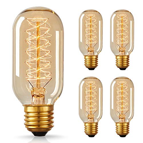 Product Cover DORESshop Antique Vintage Light Bulbs, T45 Dimmable 60W Edison Tungsten Light Bulbs, Amber Glass, 350LM, E26 Edison Tubular Style Bulbs for Home Light Fixtures Decorative (4 Pack)