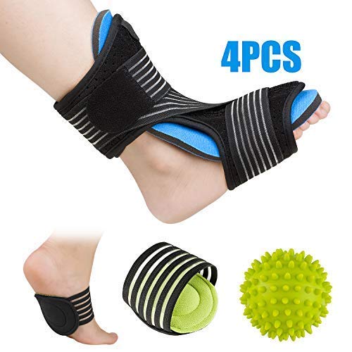 Product Cover Generic Plantar Fasciitis Night Splint Foot Orthotic Supports Kits - Adjustable Elastic Strap Plantar Fasciitis Braces + Spiky Massage Ball + Arch Supports (2 PCS) for Relieve Planter Fascitis Pain, Foot Spra