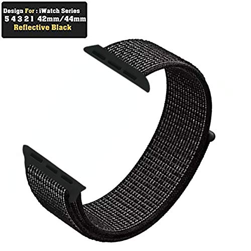 Product Cover CellFAther Nylon Sport Loop Replacment Band Strap for iWatch Apple Watch 44 mm Series 4 Reflective (Black)