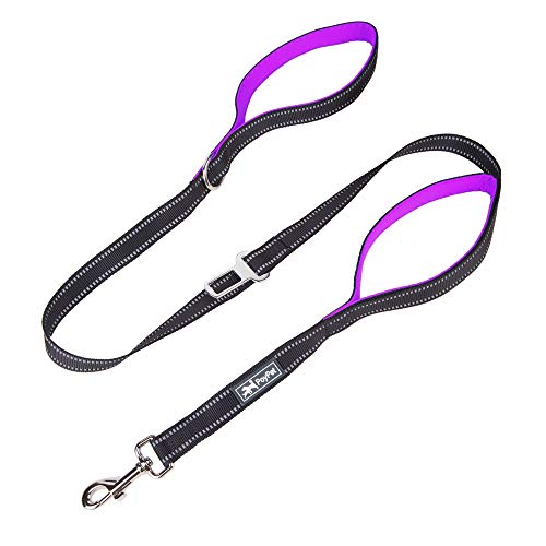 Product Cover PoyPet 5 Feet Dog Leash - 3M Reflective - 2 Cushioned Handles - Functional Car Seat Belt (Purple)