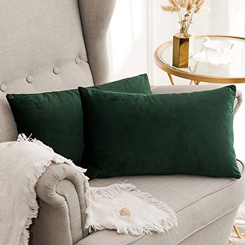 Product Cover MIULEE Pack of 2, Velvet Soft Soild Decorative Square Throw Pillow Covers Set Cushion Case for Sofa Bedroom Car 12 x 20 Inch 30 x 50 cm