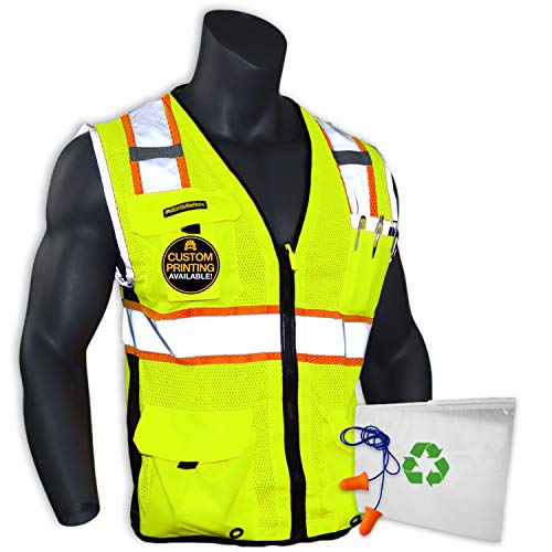 Product Cover KwikSafety (Charlotte, NC) BIG KAHUNA (Small Yellow) | 11 Pockets Class 2 ANSI High Visibility Reflective Safety Vest Heavy Duty Mesh with Zipper and HiVis for OSHA Construction Work HiViz Men