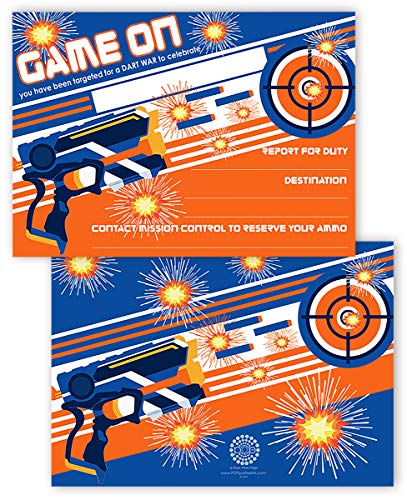 Product Cover POP parties Dart Gun Invitations - 20 Invitations + 20 Envelopes - Double Sided - Dart War Party Supplies - Dart Gun Party Supplies - Dart War Invitations
