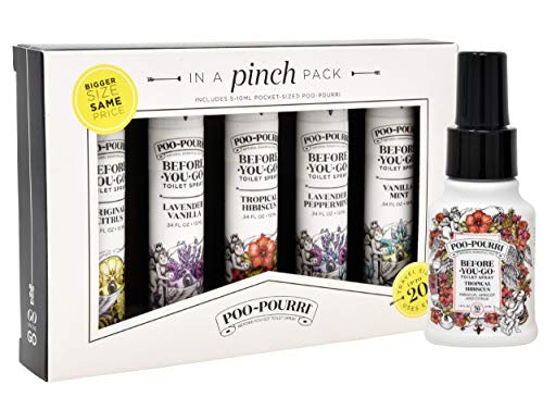 Product Cover Poo-Pourri In A Pinch Pack Toilet Spray Gift Set, 5 Pack 10 mL and 1.4 Ounce Tropical Hibiscus Bottle
