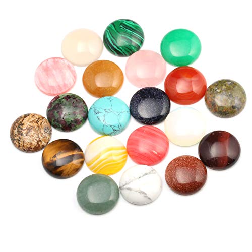 Product Cover 12 mm Cabochon Beads for Jewelry Making Crystal Quartz Natural Stone Round Random Color CAB Cabochon Beads Crystal Handmake DIY for Jewelry Making Diameter 12 MM (20pcs)