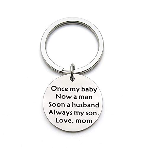 Product Cover FEELMEM Mom to Son Keychain Once My Baby Now A Husband Always My Son Keychain Groom Gift Wedding Gift for Son from Mom (Silver)