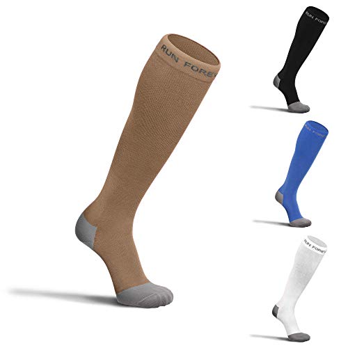 Product Cover Run Forever Sports Compression Socks for Men & Women - 20-30mmHg Medical Grade Graduated Stockings (Beige, Large)