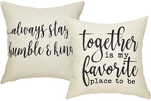 Product Cover FOOZOUP Rustic Together is My Favorite Place to Be Farmhouse Décor Always Stay Humble and Kind Lifestyle Sign Cotton Linen Throw Pillow Case Cushion Cover with Words for Sofa Couch 18 x 18 in