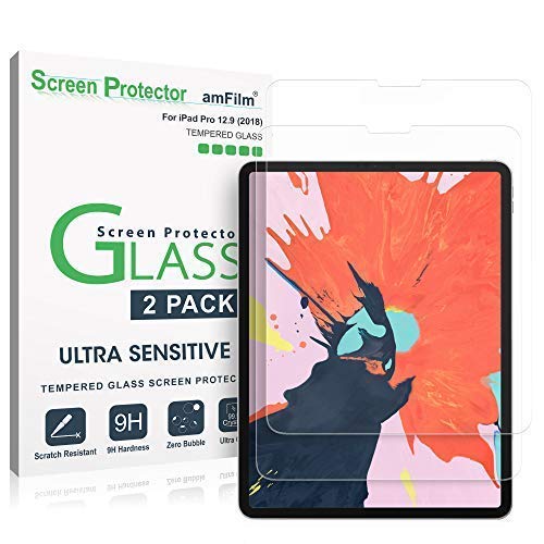 Product Cover amFilm Glass Screen Protector for iPad Pro 12.9 inch (2 Pack) (2018 Model, 3rd Generation Only), Tempered Glass, Ultra Sensitive, Face ID and Apple Pencil Compatible (2 Pack)