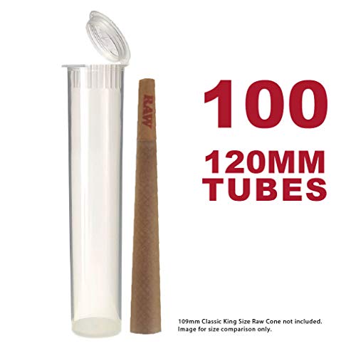 Product Cover 120MM Clear Doob Tubes | 100 Pack | Waterproof Airtight and Smell Proof Blunt Vial Container | Child Resistant with Squeeze Pop Tops | BPA-Free | Ideal for Storing King Size Pre Rolled Raw Cones