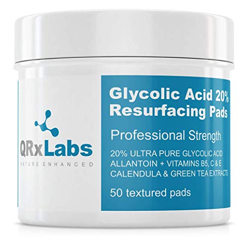 Product Cover QRxLabs Glycolic Acid 20% Resurfacing Pads with Vitamins B5, C and E, Green Tea, Calendula, Allantoin