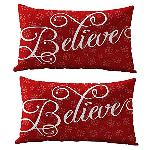 Product Cover FOOZOUP Pack of 2 Christmas Pillow Cases Rectangle Cotton Linter Home Decor Cushion Cover for Sofa Couch 12 X 20 Inches