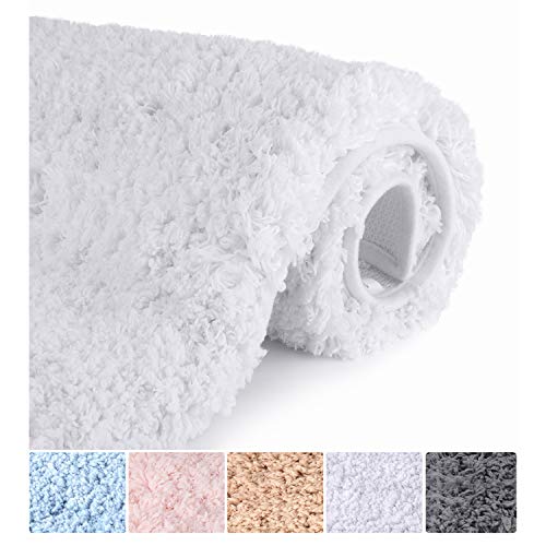 Product Cover Bathroom Rugs Microfiber Plush Bath Mat Machine Washable, Slip Resistance Rubber and Absorbency Bath Rugs for Bathroom Floor, Door and Sink, Rectangular Floor Mat,White,32
