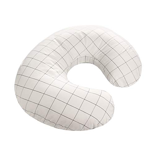 Product Cover LAT Nursing Pillow Cover,100% Natural Cotton Breastfeeding Pillow Slipcover,Extra Soft and Snug on Baby Nursing Pillow(White Grid)