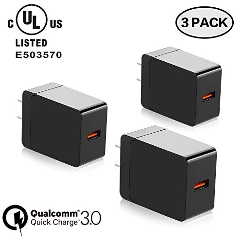 Product Cover 3-Pack 18W Quick Charge 3.0, Qelebet Qualcomm Certified QC3.0 USB Wall Charger, UL Certified Travel Adapter Compatible with iPhone XS/X/8/7/6/Plus/iPad, Samsung, LG, Nexus, HTC and More (Black)