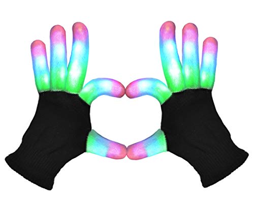 Product Cover POPCHOSE LED Light Up Gloves, Flashing LED Gloves 3 Colors 6 Modes Finger Light Gloves Rave Glow Gloves Teens Kids Light Up Toys for Christmas Costumes Dance Party Halloween Birthday