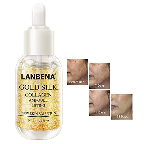 Product Cover LANBENA Gold Silk Collagen Ampoule Lifting Serum for Removes Melanin Lighten Dark Spots+ Whitening Firming Flexible+Anti Aging Anti Wrinkle (0.53 fl oz)