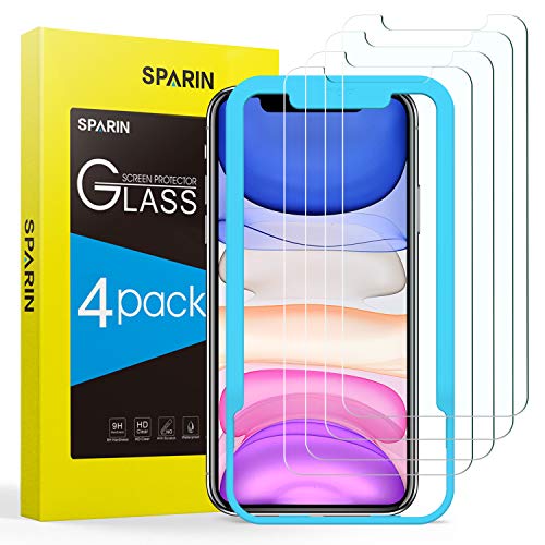 Product Cover SPARIN Screen Protector for iPhone XR, [4 Pack] Tempered Glass Screen Protector for iPhone XR (6.1 Inch,2018 Release) - Alignment Frame/High Definition/Easy Installation